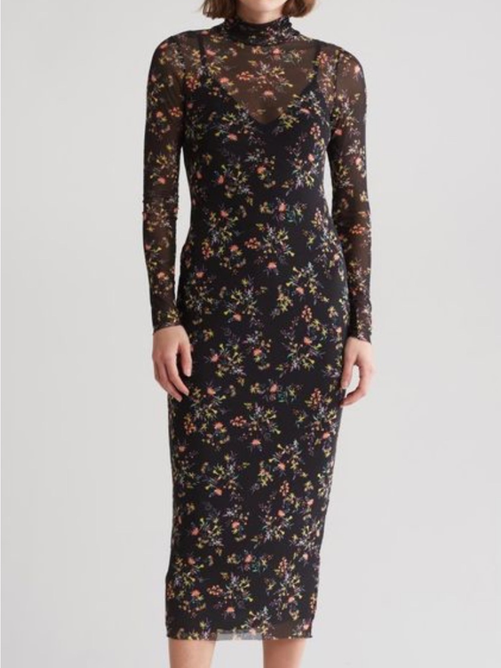 AFRM Black Floral Long Sleeve Maxi Dress